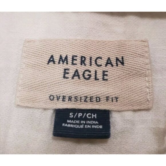 American Eagle Outfitters Women S Top Eyelet Lace Boho Oversized Fit Cream Gauze - Picture 5 of 5